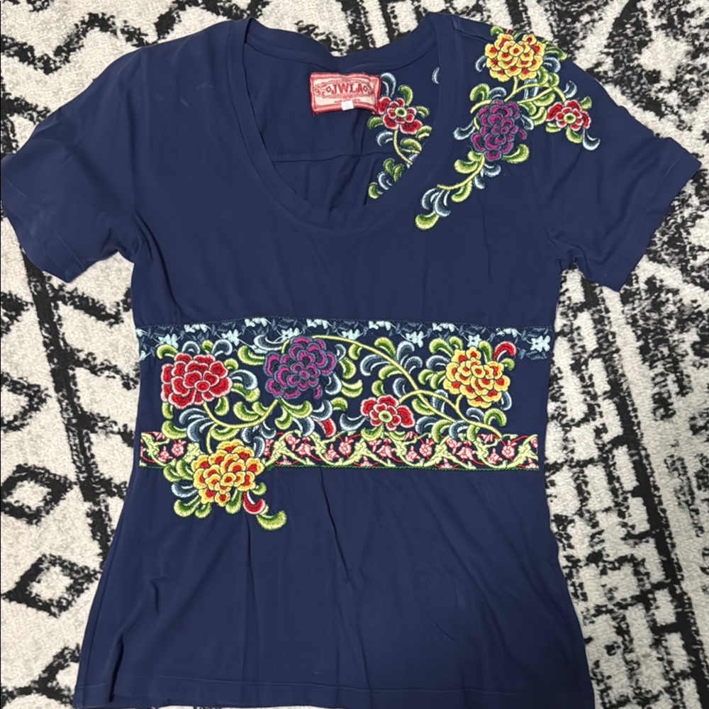 Johnny Was - JWLA Blue Floral Embroidered Women's V-neck